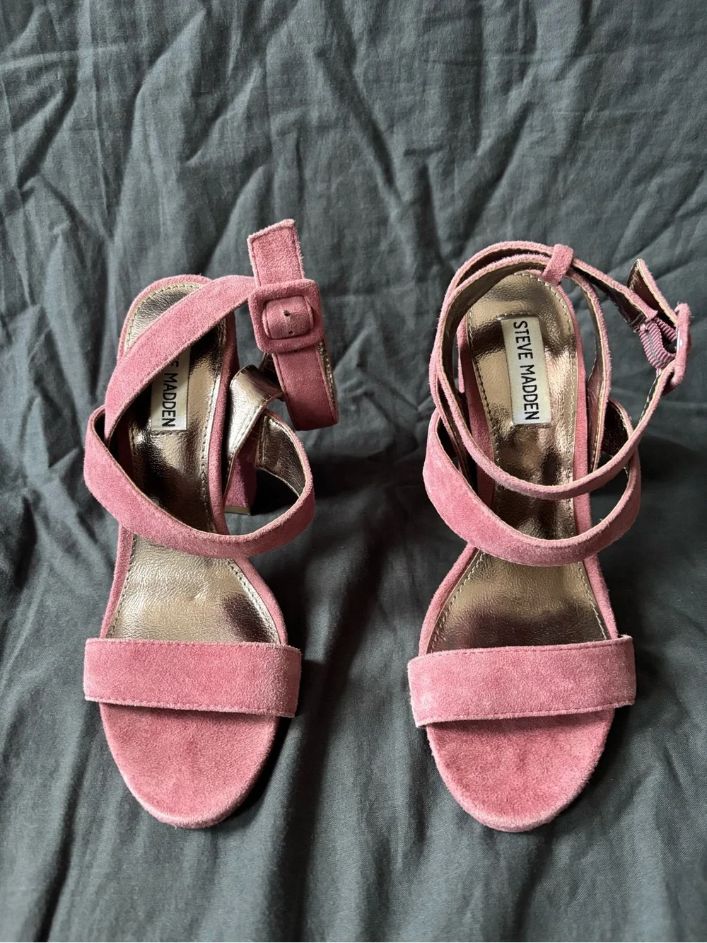Steve Madden Women’s Suede Block Heel Sandals in Dusty Rose - Picture 2 of 7
